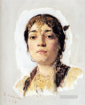 Frank Duveneck Painting - Head of an Oriental Woman portrait Frank Duveneck